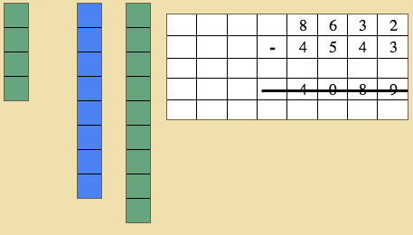 montessori, stamp game, dynamic substraction, reading the answer to the child