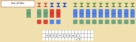 montessori, stamp game, dynamic division with a zero in the units